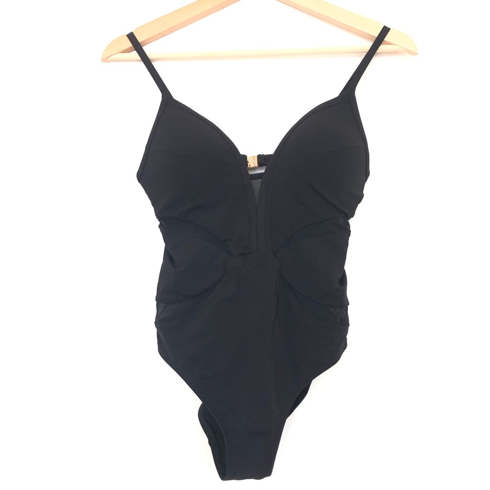 JETS Black One Piece Swimsuit With Sheer Cutouts